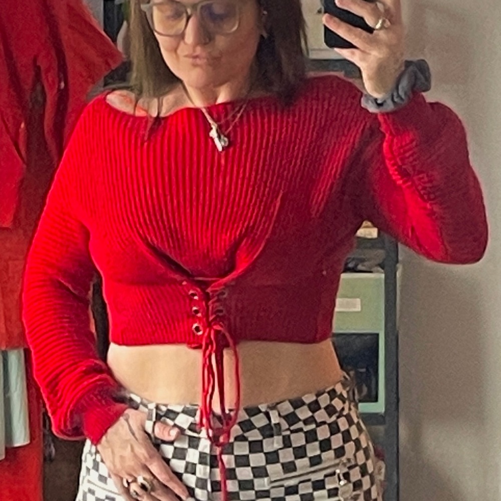 SEEK Chunky knit cropped corset puff sleeve sweater